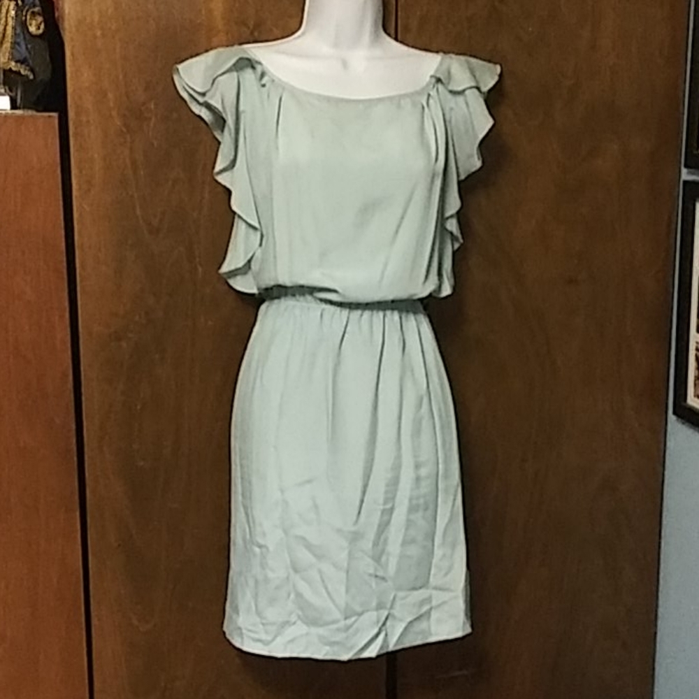 BCBG GENERATION Light Blue Ruffle Sleeve Dress -L…
